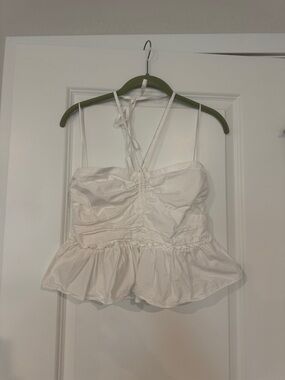 White Ruffled Halter Peplum Tank Top